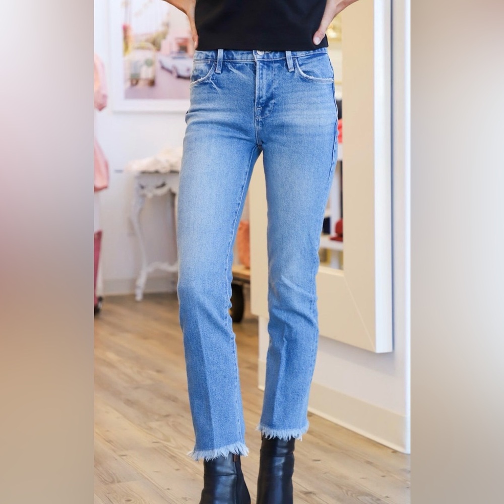 FRAME Le High Straight raw hem